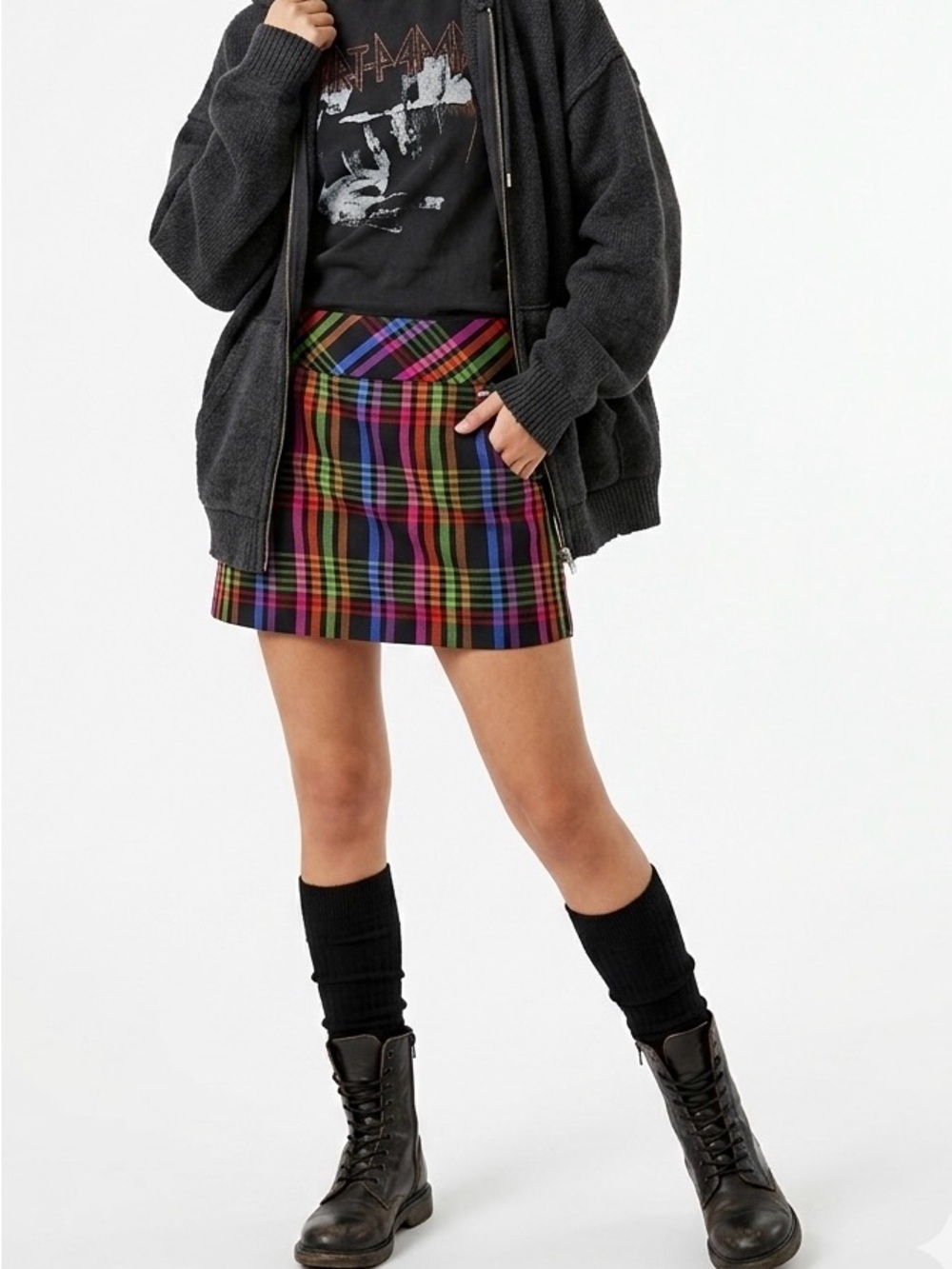 VTG Y2K Aeropostale Rainbow Plaid Mini Skirt Size 5/6 Indie Sleaze Mall Goth